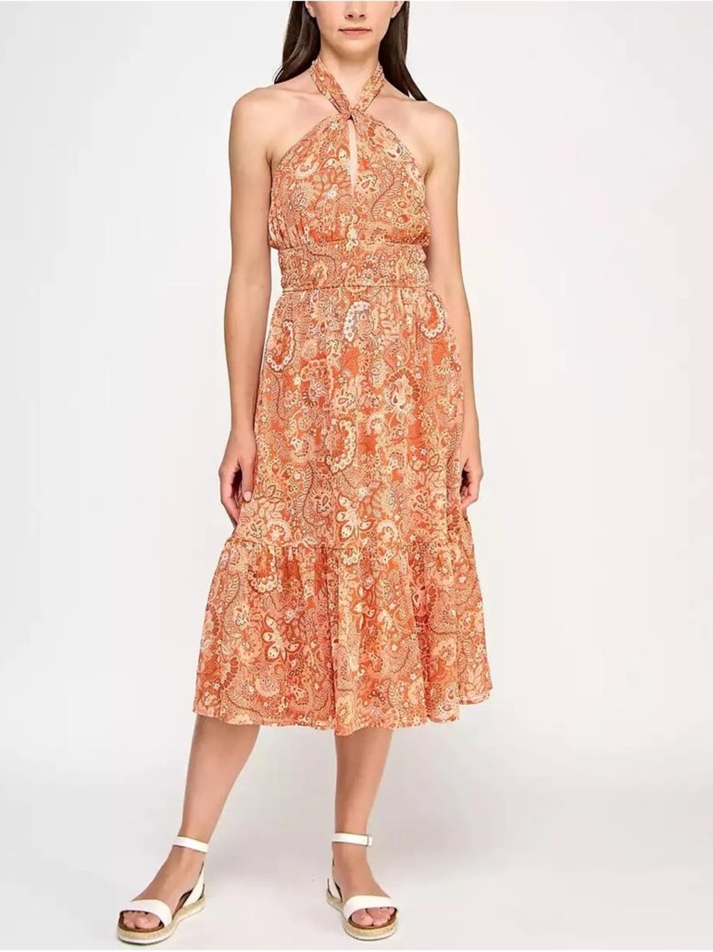 TRIXXI | Orange Floral Halter Midi Dress Sz XL